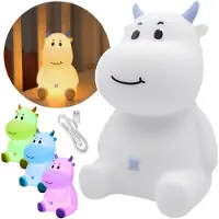 Sarcia.eu Mary’s Siliconen LED-nachtlampje Koe, voor jongens, slaaplampje voor in de kamer, USB warm RGB-licht