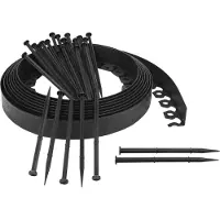 Sarcia.eu Zwarte tuinrand 55 mm + pennen I Borderrand kunstof zwart I Perkrand flexibel I Perkafzetting I Tuinafboording zonder graven 20 m + 60 Grondpennen