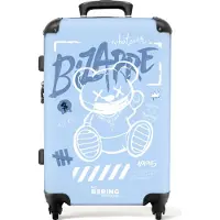 NoBoringSuitcases.com - Koffer groot - Rolkoffer lichtgewicht - Straatkunst van een teddybeer in het blauw-wit - Reiskoffer met 4 wielen - Grote trolley XL - 20 kg bagage