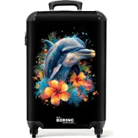 NoBoringSuitcases.com - Handbagage koffer lichtgewicht - Reiskoffer trolley - Dolfijn te midden van graffiti bloemen - Rolkoffer met wieltjes - Past binnen 55x40x20 en 55x35x25