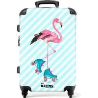 NoBoringSuitcases.com - Koffer groot - Rolkoffer lichtgewicht - Flamingo met blauwe rolschaatsen - Reiskoffer met 4 wielen - Grote trolley XL - 20 kg bagage