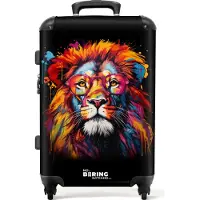 NoBoringSuitcases.com - Koffer groot - Rolkoffer lichtgewicht - Kleurrijke leeuw in graffiti stijl - Reiskoffer met 4 wielen - Grote trolley XL - 20 kg bagage