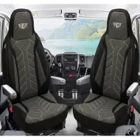 BREMER SITZBEZÜGE Premium Camper stoelhoezen voor Dethleffs Globevan Trail One Two PLKT204 in Zwart/Antraciet (2 losse stoelen)