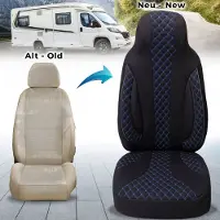BREMER SITZBEZÜGE Premium Camper stoelhoezen voor Fiat WPL406 in Zwart/Blauw (2 losse stoelen)