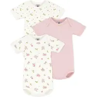 Petit Bateau Setje van katoenen body's met korte mouwen en bloemenprint Meisjes Rompertje - Roze + Wit/Roze + Geel
