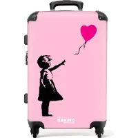 NoBoringSuitcases.com - Koffer groot - Rolkoffer lichtgewicht - Meisje met wegvliegende roze hartjesballon - Reiskoffer met 4 wielen - Grote trolley XL - 20 kg bagage