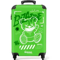 NoBoringSuitcases.com - Handbagage koffer lichtgewicht - Reiskoffer trolley - Wit silhouet van een teddybeer in street art stijl - Rolkoffer met wieltjes - Past binnen 55x40x20 en 55x35x25