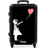 NoBoringSuitcases.com - Koffer groot - Rolkoffer lichtgewicht - Meisje met rode hartjesballon in zwart-wit - Reiskoffer met 4 wielen - Grote trolley XL - 20 kg bagage