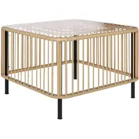 Outsunny -Rattan-Gartentisch-Stahl, PE-Rattan-65L x 65B x 43H cm-Naturholz