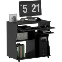HOMCOM Computertafel Bureau op Wielen - Zwart - Binnenafmetingen: L80 x B48 x H76 cm