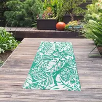 Teppichhome24 Buitentapijt met een tropische uitstraling, in de kleur petrol, afmetingen: 90 x 150 cm