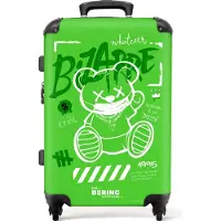 NoBoringSuitcases.com - Koffer groot - Rolkoffer lichtgewicht - Wit silhouet van een teddybeer in street art stijl - Reiskoffer met 4 wielen - Grote trolley XL - 20 kg bagage