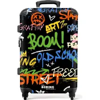 NoBoringSuitcases.com - Koffer groot - Rolkoffer lichtgewicht - Abstract graffiti kunstwerk met tekst en spetters - Reiskoffer met 4 wielen - Grote trolley XL - 20 kg bagage