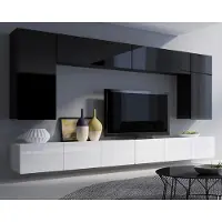 Ravio Woonwand Amanda VII, woonkamer set, wandmeubel, schuifdeurkast, mediameubel, 300 cm breed (zwart + zwart glanzend / wit + wit glanzend)