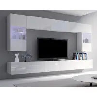 Ravio Wandmeubel Amanda I, breedte 300 cm, wandmeubel van de fabrikant, modern wandmeubel, mediameubel (wit / wit glanzend)