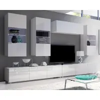 Ravio Wandmeubel Amanda IV, stijlvolle wandkast, hangkasten, wandmeubel, mediameubel 300 cm breed (wit / wit glanzend)