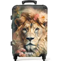 NoBoringSuitcases.com - Koffer groot - Rolkoffer lichtgewicht - Leeuwenkop omringd door bloemen - Reiskoffer met 4 wielen - Grote trolley XL - 20 kg bagage