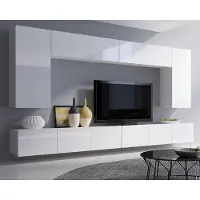 Ravio Woonwand Amanda VII, woonkamer set, wandmeubel, schuifdeurkast, mediameubel, 300 cm breed (wit + wit glanzend)