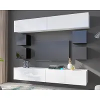 Ravio Wandmeubel Amanda VIII, stijlvolle wandkast van de fabrikant, modern wandmeubel, mediameubel 210 cm (zwart + zwart glanzend / wit + wit glanzend)