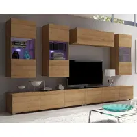 Ravio Wandmeubel Amanda IV, stijlvolle wandkast, hangkasten, wandmeubel, mediameubel 300 cm breed (eikenhout, gouden tint)