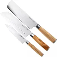 Couteaux de cuisine Eden Sugoi Olive 3-delige messenset santoku, nakiri en universeelmes