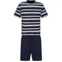 Hajo Pyjama kort donkerblauw / grijs gemêleerd / groen
