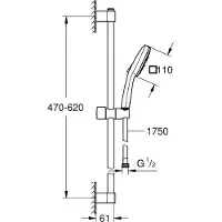GROHE Tempesta 110 Cube Glijstangset - 60cm - vierkante handdouche - 3 straalsoorten - gladde doucheslang - met zeephouder - chroom