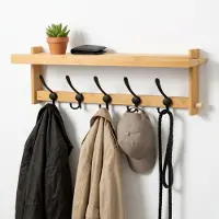 BUDDLEY Wandkapstok met Hoedenplank - Bamboe - Wand kapstok - Met Plank - 5 Haken - Houten Kapstok - Hangend - Hout - Kapstok - Muur - Houten - Met haken - Coat Rack - Wall - Met Haken - Landelijk
