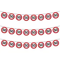 Folat 3x Vlaggenlijn versiering 50 jaar verkeersborden 10 meter - Vlaggenlijnen