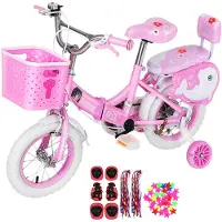 Nee Meisjesfiets met Zijwieltjes – 16 Inch Kinderfiets voor Meisjes van 2-12 Jaar (100-120 cm) – Inclusief Mandje & Poppenstoeltje – Opvouwbaar & Verstelbaar – Roze