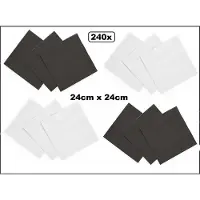 Wefiesta 240x Servetten zwart en wit 24cm x 24cm - 3 laags - Cocktail servet diner eten knoeien restaurant BBQ thema feest verjaardag feest WK