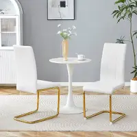 OKWISH Eetkamerstoel – Luxe Design Met Gouden Accenten – Metaal En Kunstleer – Wit – Comfortabel En Ruimtebesparend