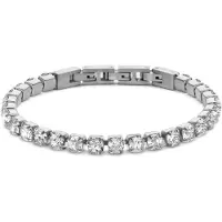 Frank 1967 7FB-0856 – Heren Armband – Tennis Armband – Witte Zirkonia – Zilverkleurig Staal – 4 mm – 21 cm – Cadeau voor Mannen
