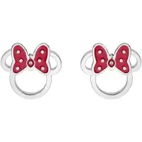 Disney 4-DIS043 Minnie Mouse Oorbellen - Minnie Oorknopjes - Sieraden - 7,2x7,7mm - Rood Emaille Strikje - Staal - Hypoallergeen - Zilverkleurig