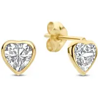 New Bling 9NBG-1048 – Gouden Oorbellen Dames – Oorknopjes Hart met Zirkonia – 14K Goud – 5 mm – Cadeau voor Vrouwen