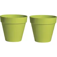 Mega Collections Plantenpot - 2x - kunststof - lime groen - binnen/buiten - D29 x H28 cm - bloempot