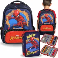 Sarcia.eu MARVEL Spider Man SCHOOLSET voor een jongen: verstevigde RUGZAK + ETUI met schoolspullen, SCHOOLKIT