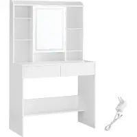 Hoppa! Moderne Witte Kaptafel - LED-verlichting met 3 Kleuren - Verstelbare Planken - 2 Lades