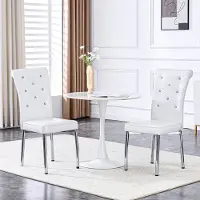 STILVORA Eetkamerstoel Set Van 2 - Retro Design Met Kristalknopen - Voor Eetkamer En Keuken - Metaal En PVC - Wit