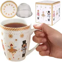 Sarcia.eu CHRISTMAS BALLERINA Theeset: porseleinen MOK 360 ml Beker met infuser en deksel VOOR KRUIDEN, FEESTELIJK ALS CADEAU