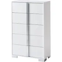 Laura Commode met 5 laden 80x40x127,5 cm – Hoogglans witte ladekast met spiegelgrepen – Moderne opbergkast slaapkamer, woonkamer en hal – Luxe dressoir met ruime lades en metalen poten –
