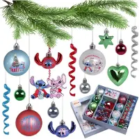 Sarcia.eu Disney Stitch Angel SET kerstballen, ONBREEKBARE kerstballen voor in de kerstboom, plastic versieringen, SET 25 stuks