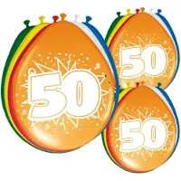 Folat 50e Verjaardag - leeftijd ballonnen - setje van 24x stuks - multi kleuren - 50 cm - versiering - feestartikelen