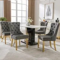 STILVORA Eetkamerstoel - Luxe Velvet Design - Set Van 4 - Met Rugring En Gouden Metalen Poten - Voor Eetkamer En Woonkamer - Grijs