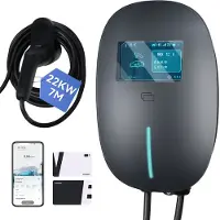 Puluomis - Wallbox EV Charger 22 kW - Smartcharge laadpaal met app - 7 meter kabel - Type 2 - 3-fase - 6–32A instelbaar - Grijs