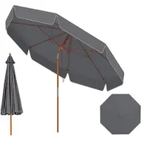KOMFOTTEU Parasol 300 cm - met volant - Beukenhouten - stokparasol - 30° kantelbaar - tuinparasol - 8 glasvezel baleinen - voor tuin, strand, balkon