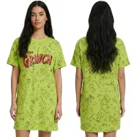 Sarcia.eu GRINCH Groene, vrouwen nachthemd, damesnachtjapon, katoenen kerstpyjama