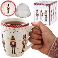 Sarcia.eu CHRISTMAS NUTCRACKER Theeset: porseleinen KOP 360 ml met infuser en deksel VOOR KRUIDEN, FEESTELIJK CADEAU