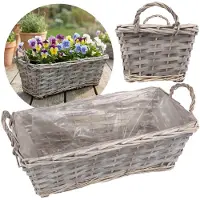 Sarcia.eu Grijze, rieten hoes met folie, mandvormige pot met handvatten, bloembak 38x19x14 cm