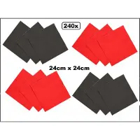 Wefiesta 240x Servetten zwart en rood 24cm x 24cm - 3 laags - Cocktail servet diner eten knoeien restaurant BBQ thema feest verjaardag feest WK